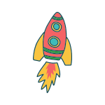 Illustration of a rocket blasting off to symbolise language growth
